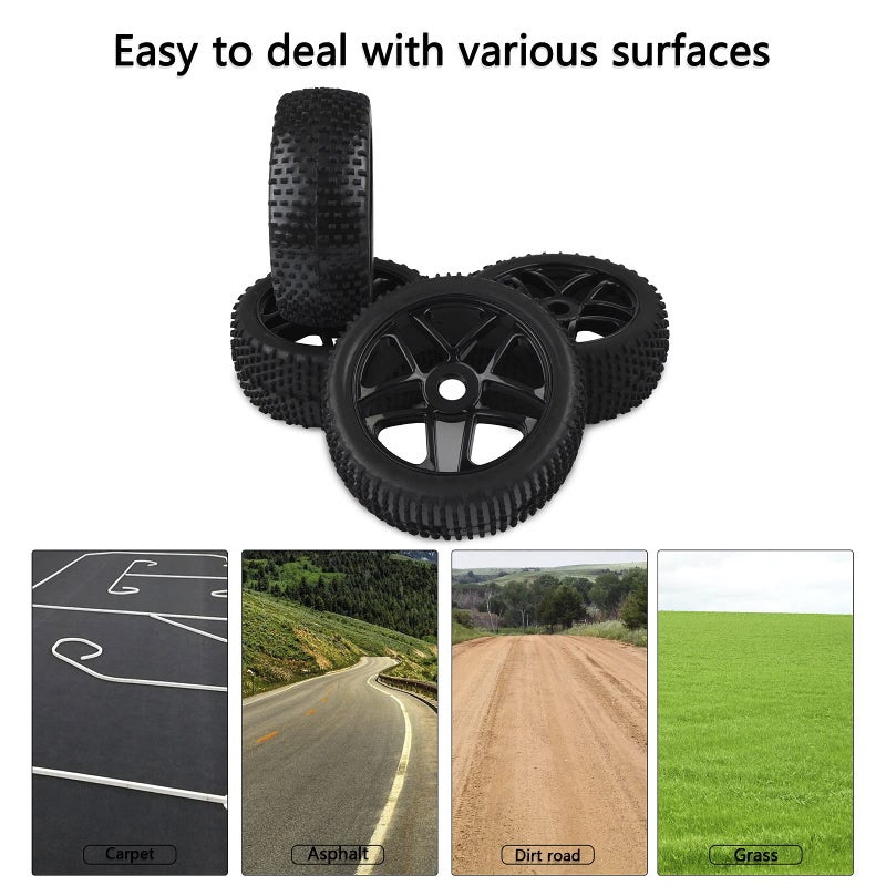 Rowiz RC Tires & Wheels Set (4PCS) - 1/8 Scale 17mm Hex, Off-Road Buggy Tires for Arrma Typhon, Compatible with Kyosho Traxxas - Black - Image 4